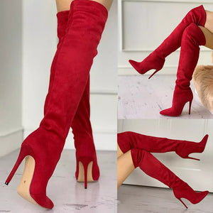 Red Suede Knee High Boots
