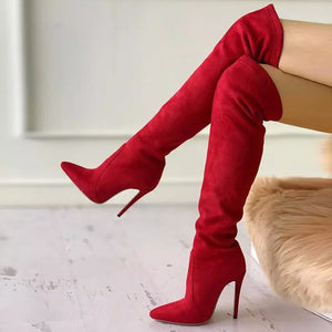 Red Suede Knee High Boots