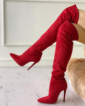 Load image into Gallery viewer, Red Suede Knee High Boots