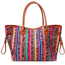Load image into Gallery viewer, Women Canvas Handbag Blok Color Leopard Striped