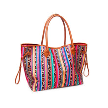 Load image into Gallery viewer, Women Canvas Handbag Blok Color Leopard Striped