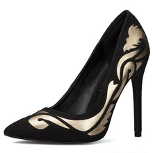 Load image into Gallery viewer, Black &amp; Gold Heels