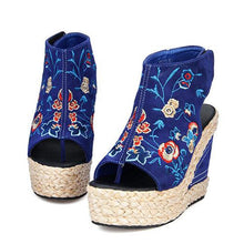 Load image into Gallery viewer, Embroidery Wedge Sandals