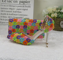 Load image into Gallery viewer, White Lace Flower Shoes and Handbag