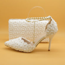 Load image into Gallery viewer, White Lace Flower Shoes and Handbag