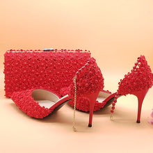 Load image into Gallery viewer, White Lace Flower Shoes and Handbag