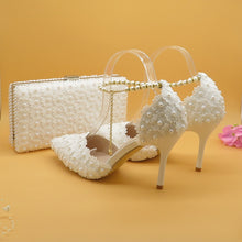 Load image into Gallery viewer, White Lace Flower Shoes and Handbag