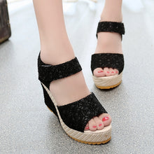 Load image into Gallery viewer, Lace Hollow Gladiator Wedges