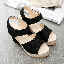 Load image into Gallery viewer, Lace Hollow Gladiator Wedges