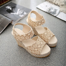 Load image into Gallery viewer, Lace Hollow Gladiator Wedges