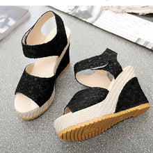Load image into Gallery viewer, Lace Hollow Gladiator Wedges