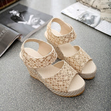 Load image into Gallery viewer, Lace Hollow Gladiator Wedges