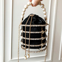 Load image into Gallery viewer, Hollow Out Pearl Bucket Evening Bag