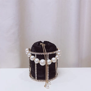 Hollow Out Pearl Bucket Evening Bag