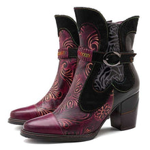 Load image into Gallery viewer, Retro Printed Cowgirl Ankle Boots Women Winter Patchwork