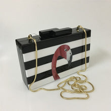 Load image into Gallery viewer, Fashion Brand new black and white striped flamingo clutch purse