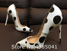 Load image into Gallery viewer, White Black Leather Thin High Heels