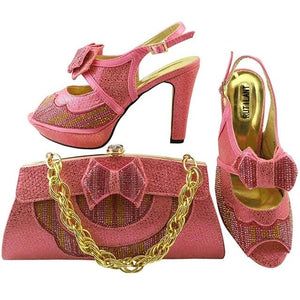 Italian Shoes and Bag Set Decorated with Rhinestone