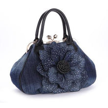Load image into Gallery viewer, 3D denim roses flowers shoulder bag embossed