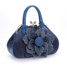 Load image into Gallery viewer, 3D denim roses flowers shoulder bag embossed
