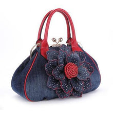 Load image into Gallery viewer, 3D denim roses flowers shoulder bag embossed