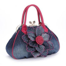 Load image into Gallery viewer, 3D denim roses flowers shoulder bag embossed