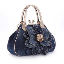 Load image into Gallery viewer, 3D denim roses flowers shoulder bag embossed