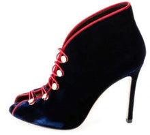 Load image into Gallery viewer, Blue Velvet Metal Studded Peep Toe Sexy Booties