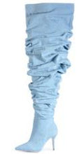 Load image into Gallery viewer, Limited Edition Pleated Boots in Sexy Winter Over the Knee - Plaid Boots Red