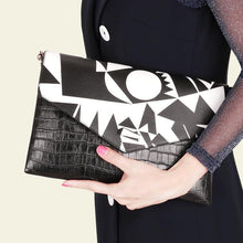 Load image into Gallery viewer, Creative Clutch Purse Black and White Printing Cowhide Leather