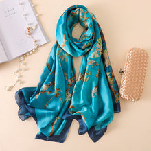 Load image into Gallery viewer, Luxury Brand Oil Painting Silk Shawl Scarf Women Apricot Floral Silk