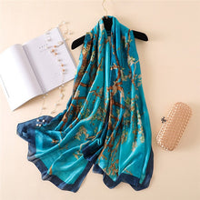 Load image into Gallery viewer, Luxury Brand Oil Painting Silk Shawl Scarf Women Apricot Floral Silk