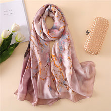 Load image into Gallery viewer, Luxury Brand Oil Painting Silk Shawl Scarf Women Apricot Floral Silk
