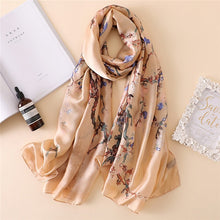 Load image into Gallery viewer, Luxury Brand Oil Painting Silk Shawl Scarf Women Apricot Floral Silk