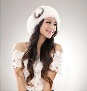 2019Hot fashion excellent rex rabbit fur hat Genuine Women winter cap high quality beret hat