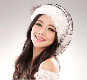 2019Hot fashion excellent rex rabbit fur hat Genuine Women winter cap high quality beret hat