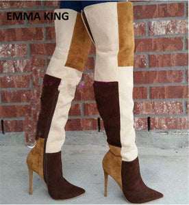 Patchwork Knee High Boots