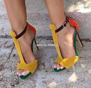 Yellow Orange Green Suede Mixed Sandals