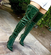 Load image into Gallery viewer, Suede Studded Rivets Winter Long Boots