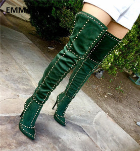 Suede Studded Rivets Winter Long Boots