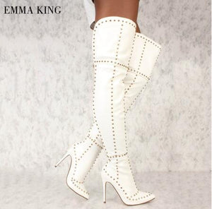 Suede Studded Rivets Winter Long Boots