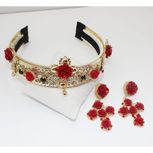 Baroque headband Crown wider than the vintage metal red cross wind flower tiara Bridal Accessories 735