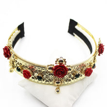 Load image into Gallery viewer, Baroque headband Crown wider than the vintage metal red cross wind flower tiara Bridal Accessories 735