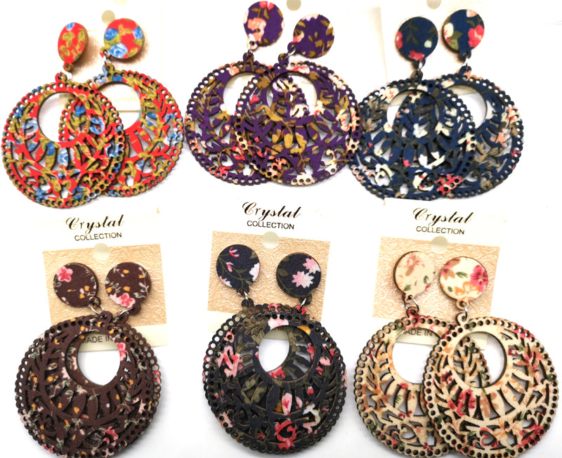 Fabric wooden earrings can mixed 6 colors