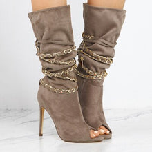 Load image into Gallery viewer, Fashion Women Open Toe Gold Chains Twined Mid Calf Boots