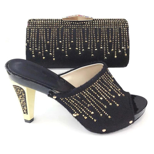 Italian Shoes and Bag Set Decorated with Rhinestone