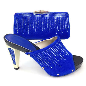 Italian Shoes and Bag Set Decorated with Rhinestone