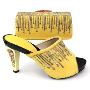 Italian Shoes and Bag Set Decorated with Rhinestone