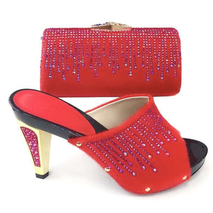 Italian Shoes and Bag Set Decorated with Rhinestone