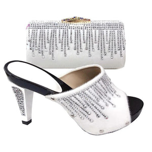 Italian Shoes and Bag Set Decorated with Rhinestone
